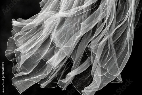 Delicate White Lace Fabric in Motion Against Black Background