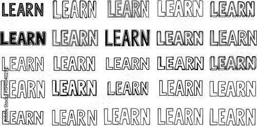 Black and White Line Art Seamless Pattern of the Word "LEARN" Repeated