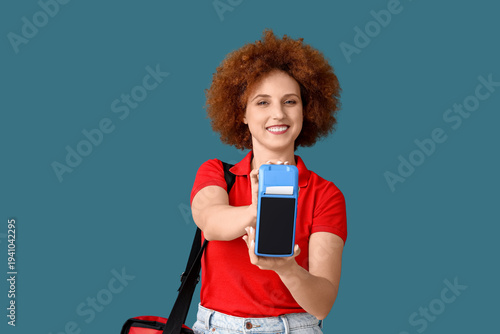 Female courier with payment...