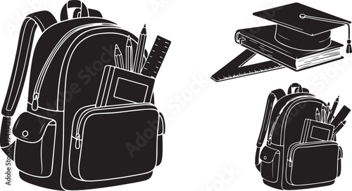Back to school illustration with backpack and graduation cap