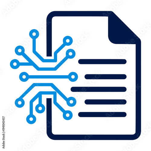 Artificial Intelligence icon Blue folder icon representing a digital file containing technical network diagrams and structured data lines