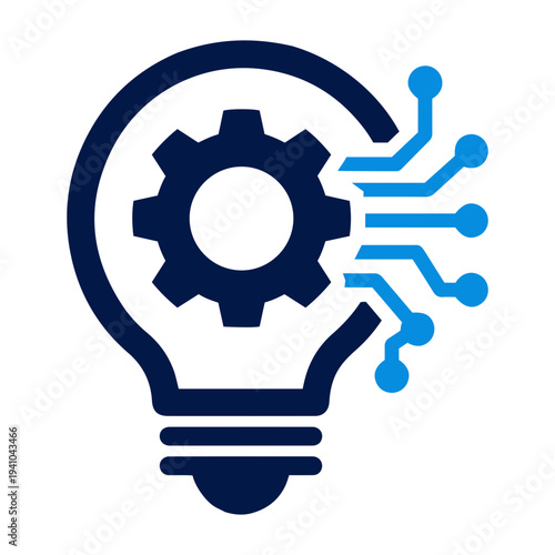 Artificial Intelligence icon Blue lightbulb icon containing an internal gear representing smart industrial innovation connectivity and modern technology