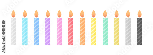 カラフルな12本セットのろうそく - シンプルでかわいい誕生日やパーティーのキャンドルのイラスト素材