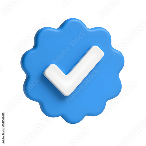 3d blue checkmark badge isolated on white background