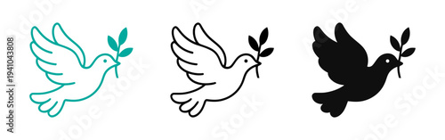 set of dove icons in different colors holding olive branches