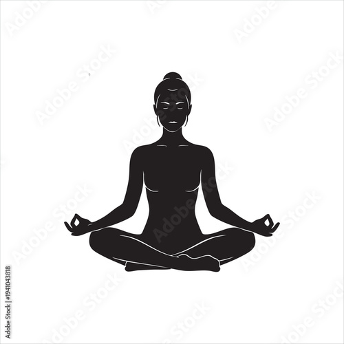 WebSilhouette woman meditating, lotus pose, zen, yoga, peace, calm mind, spiritual wellness, relaxation