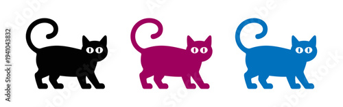 Set of colorful cat silhouettes