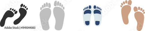 Human shoe footprint icon logo flat vector design set isolated on white transparent background
