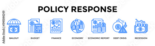 Policy Response Icon Set Collection Pack Banner Web Vector Illustration  Concept Containing Highlight Policy Tools To Stabilize Economic Decline