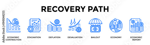 Recovery Path Icon Set Collection Pack Banner Web Vector Illustration  Concept Containing Map The Transition From Contraction To Sustainable Growth