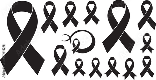 Black awareness ribbons on white background for support and solidarity