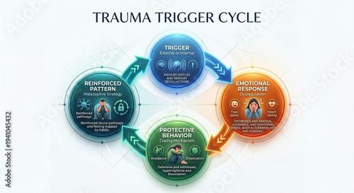 Trauma Trigger Cycle Emotional Response Coping Mechanism Diagram