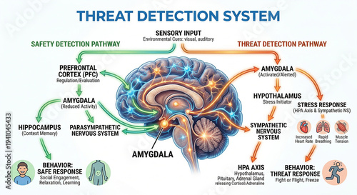 Threat Detection System Brain Fear Response Neuroscience Diagram