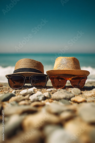 Sunglasses, straw hats, beaches, tourism.
