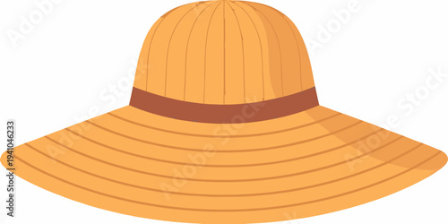 A colorful illustration of a wide brimmed straw sun hat isolated on white