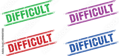A colorful illustration of the word 'difficult' in multiple vibrant colors and fonts.