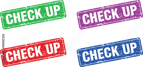 A set of colorful check up stamps on a white background