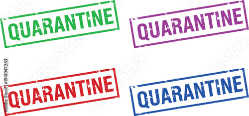 A colorful quarantine stamp design on a white background