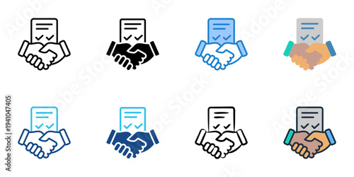 Contract Agreement icons set multiple style collection. Editable stroke 
