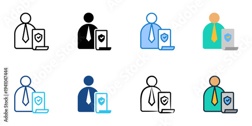 Insurance Agent icons set multiple style collection. Editable stroke 
