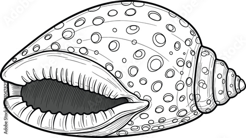 Hand Drawn Sea Shell Vector Illustration with Detailed Marine Conch Shell Outline Vintage Ocean Nature Sketch Isolated