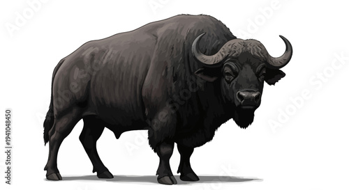 Majestic black bull standing strong with curved horns