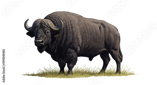 Majestic buffalo standing in lush green grassy field