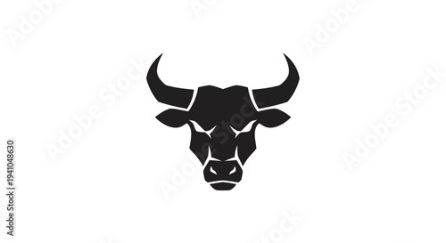 Stunning black bull head icon with sharp horns and modern design