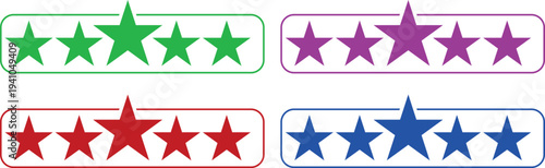A set of colorful star ratings on a white background for evaluating quality and performance