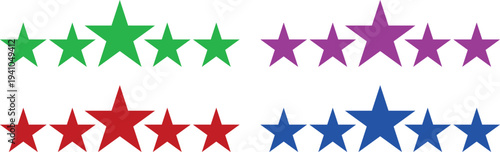 A colorful arrangement of stars in different shades and sizes on a white background