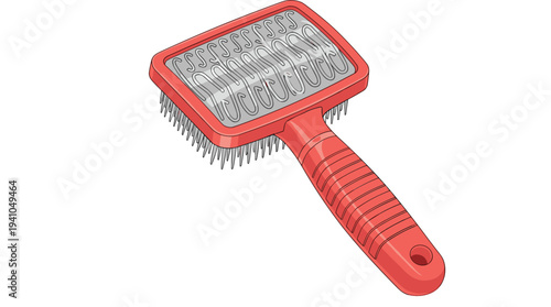 Pet Grooming Slicker Brush Vector Illustration with Metal Bristles and Handle Tool for Dog and Cat Fur Care Isolated