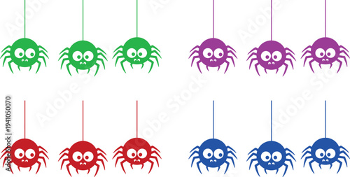 A colorful array of cartoon crabs hanging from strings in different hues