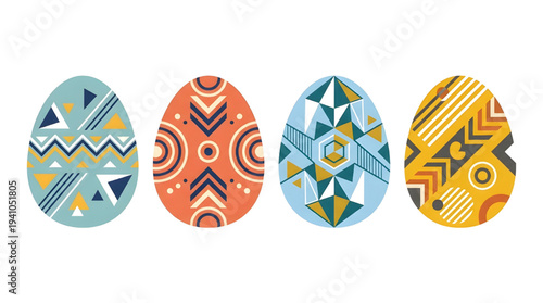 Modern abstract Easter eggs with colorful geometric patterns, perfect for spring holiday decorations and festive themes