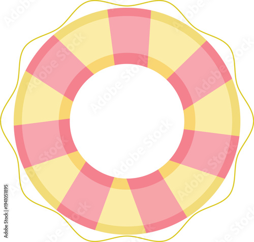 Pink and yellow striped lifebuoy ring on white background