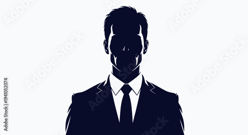 Abstract silhouette of an anonymous professional man in a business suit, symbolizing concepts of identity, privacy, and corporate representation in the modern workplace