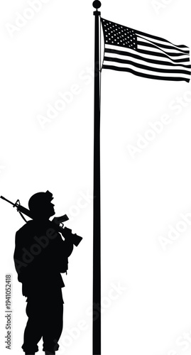Memorial day tribute american flag and soldier silhouette
