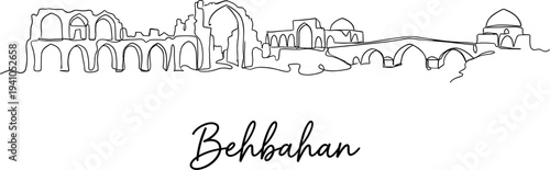 Behbahan Iran skyline landmarks in continuous line art style vector illustration