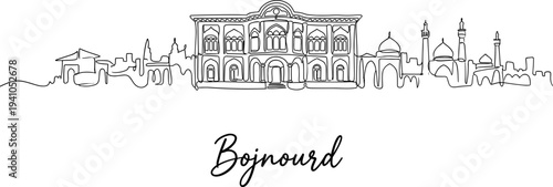 Bojnourd Iran city skyline continuous line drawing with landmarks vector illustration