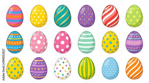 Vibrant Collection of Decorated Easter Eggs with Diverse Patterns for Holiday Celebrations