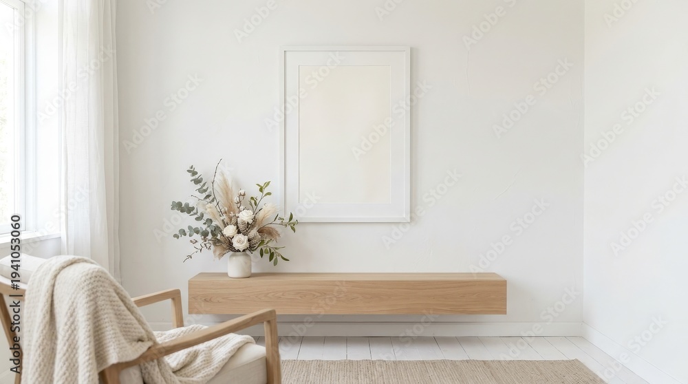 Fototapeta premium Minimalist Room with Chair and Flowers.