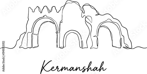 Kermanshah Taq-e Bostan Iranian landmark continuous one line drawing vector illustration