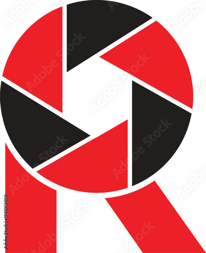 Red and Black Letter R Camera Aperture Logo vector illustration of an abstract background