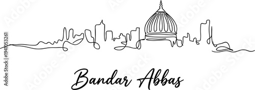 Minimalist Bandar Abbas city skyline one line drawing vector illustration