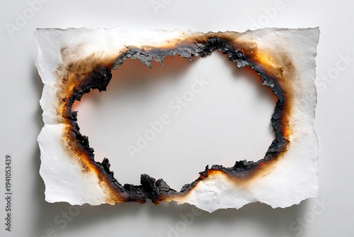A white paper sheet with a hole burned through its center