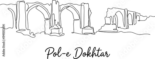 Pol-e Dokhtar historical bridge ruins in Iran minimalist continuous line art vector illustration