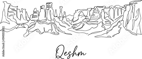 Qeshm Island canyon landscape continuous line drawing minimalist vector illustration
