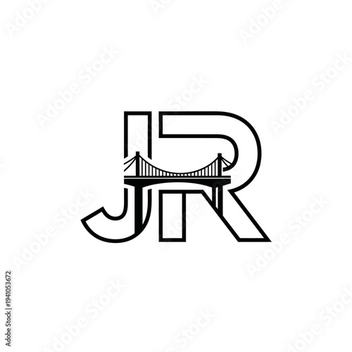 Monogram JR Outline Logo with Bridge Design for Connectivity and Infrastructure Company on Isolated White Background