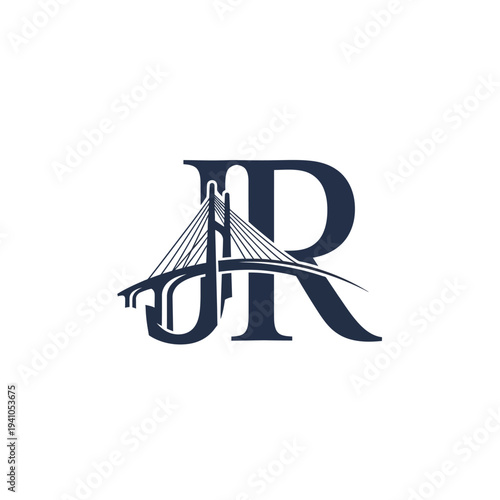 Monogram JR Logo with Abstract Bridge Design for Modern Infrastructure Solutions on Isolated White Background