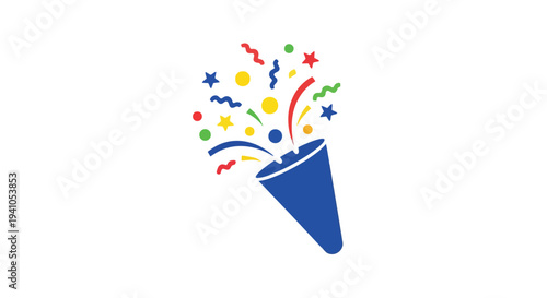 Celebratory illustration of a party popper exploding with colorful confetti