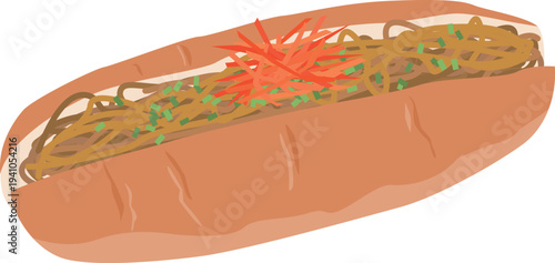 シンプルな美味しそうな焼きそばパンのイメージイラスト